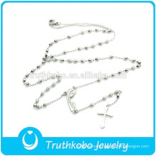 TKB-N0014 New Arrival thin women jewelry Madonna cross rosary beads silver pendants 316L stainless steel fashion necklace